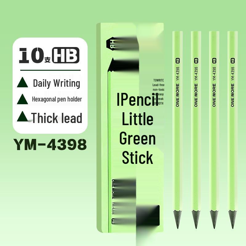 HB Green-Bar Pencil for Elementary Students - Black Wood Stationery for Writing and Drawing HB