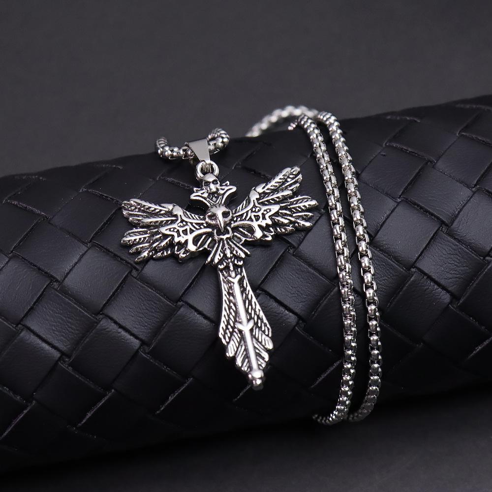 Men's Trendy Dark Hip Hop Necklace with Vintage Horus Eye Cross Pendant