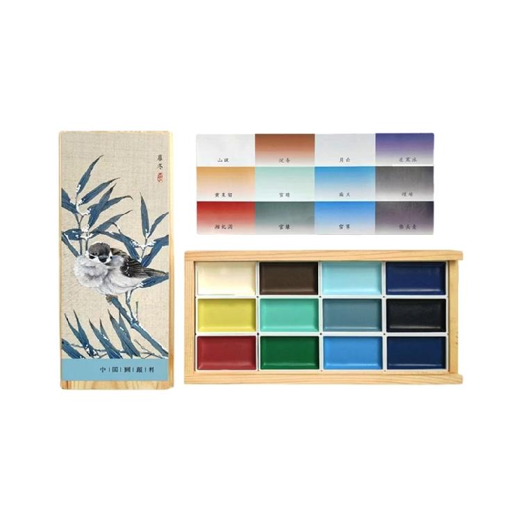 Easy Clean Watercolor Solid Pigments On Sustainable Wood Expert Watercolor Set 12 Color for Sketching Artwork Projects