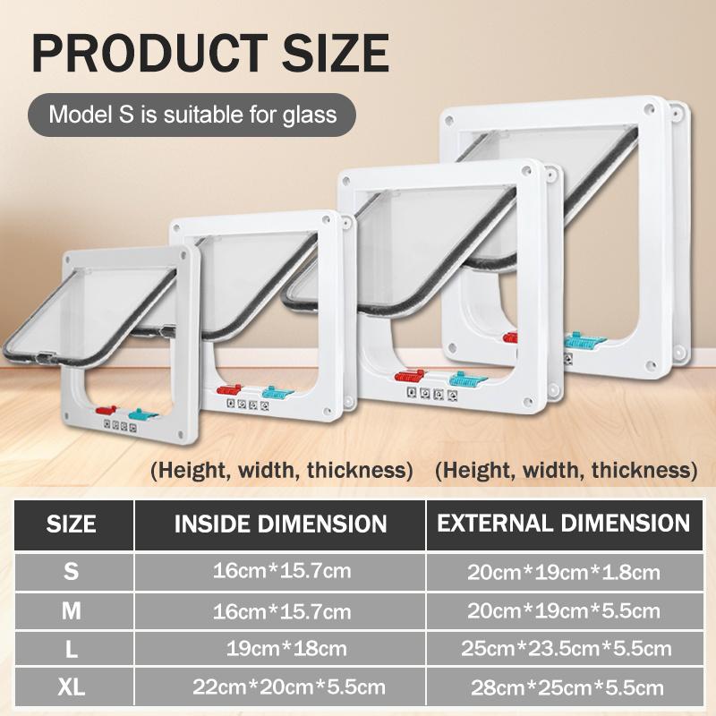 

1 set, four-way safety lock flip door | weatherproof PVC pet door, suitable for cats and dogs, cat doors, dog doors S белый