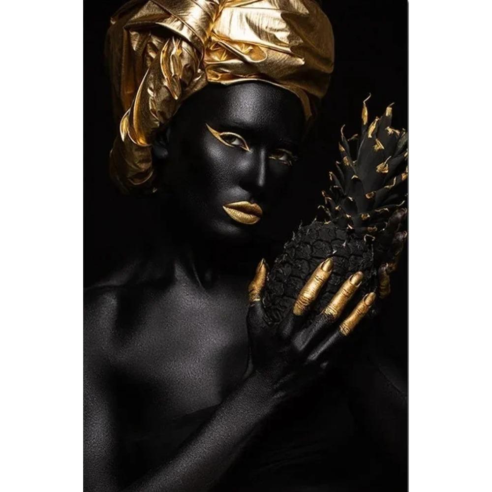African Women Classic Black Gold Gestures Posters and Prints Female Portraits Canvas Painting Wall Art Pictures for Home Deco