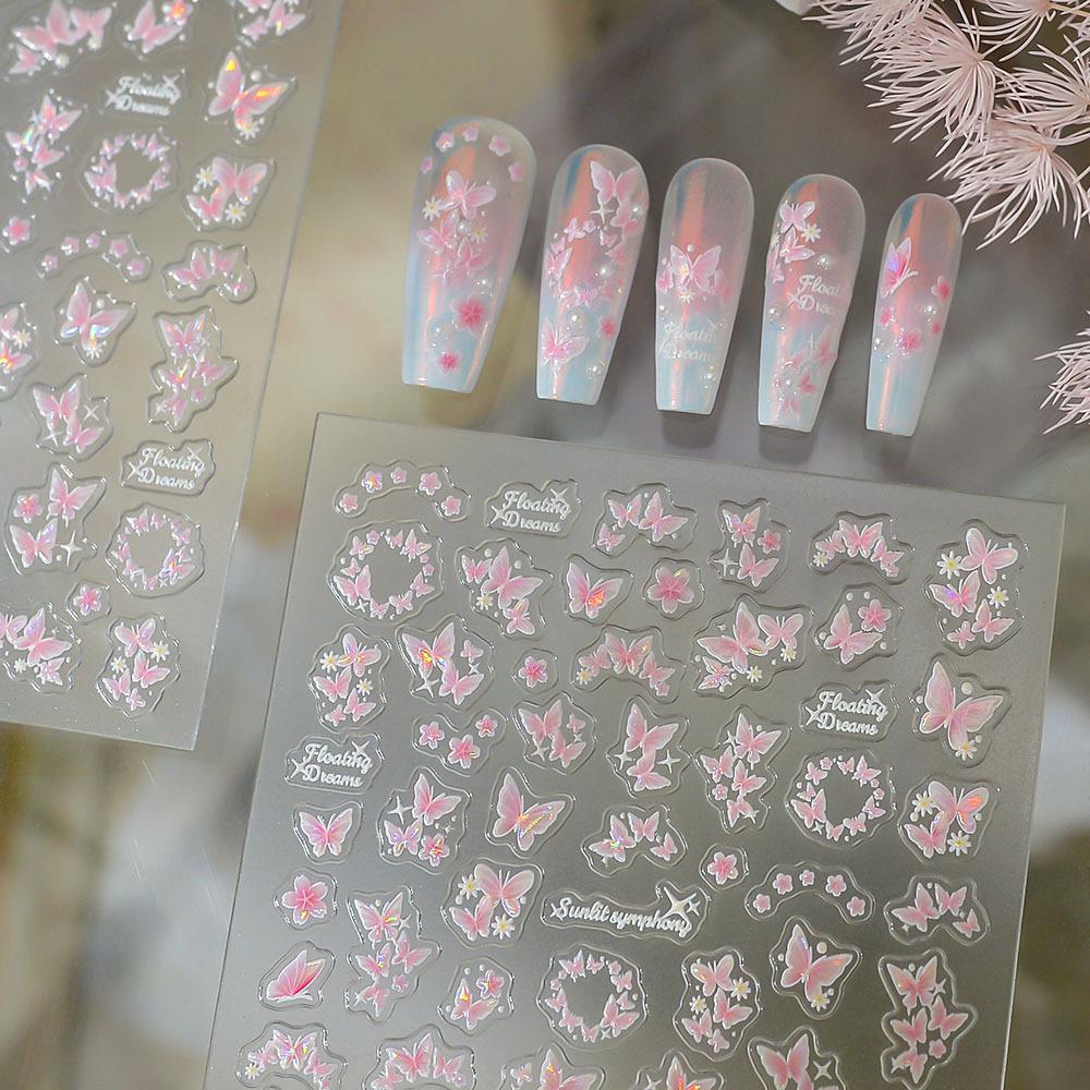 Colorful 3D Seashell Light Butterfly Nail Stickers with Adhesive Backing