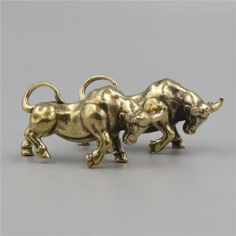 Vintage Brass Bull Keychain - Zodiac Animal Figurine, Copper Car Key Pendant & Home Decor Accessory