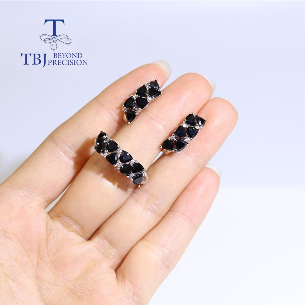 סט תכשיטי ספינל שחור טבעי עגיל וטבעת אבזם אבן חן שחורה אמיתית כסף סטרלינג 925 לנשים