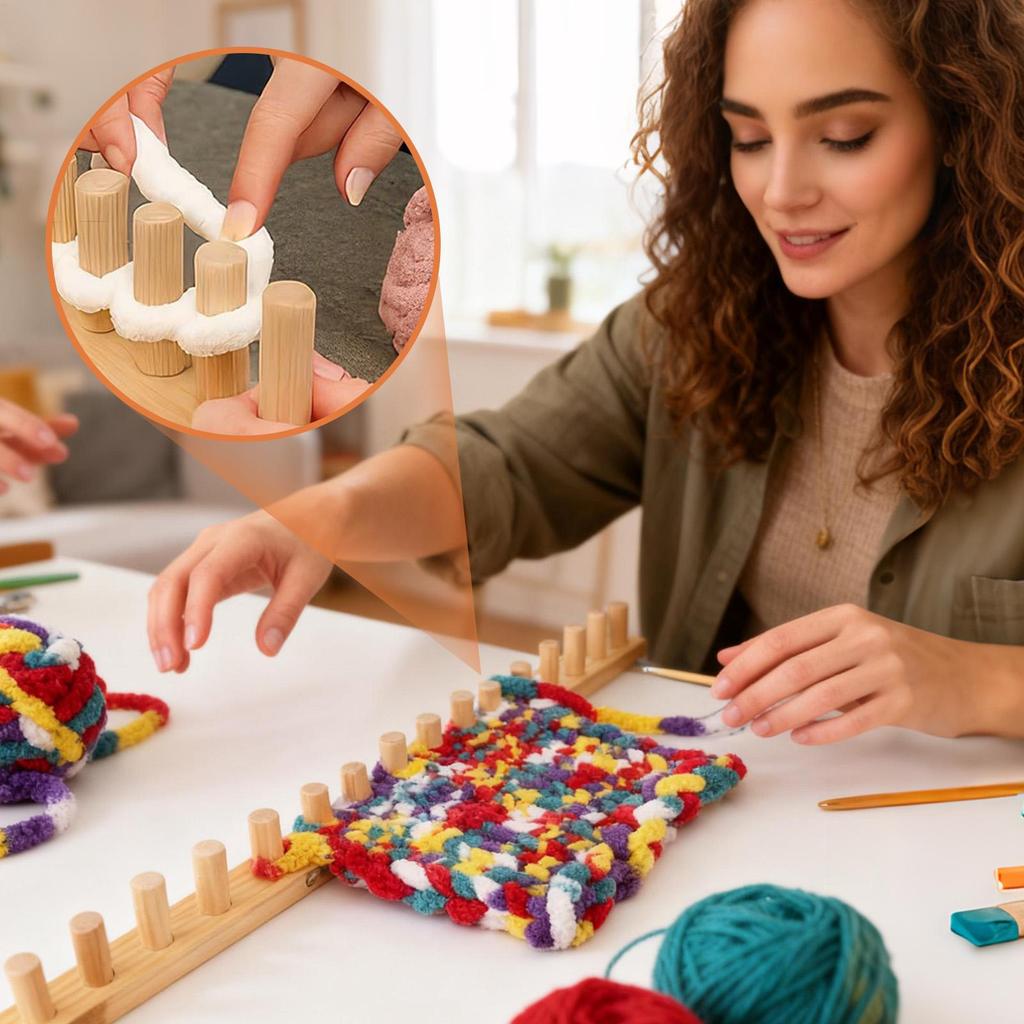 Knitting Loom 35 Inch Wood Chunky Yarn Loom Thick Yarn Weaving Tool for Kids Adults Beginners Couch Sofa Living Room Home Decor