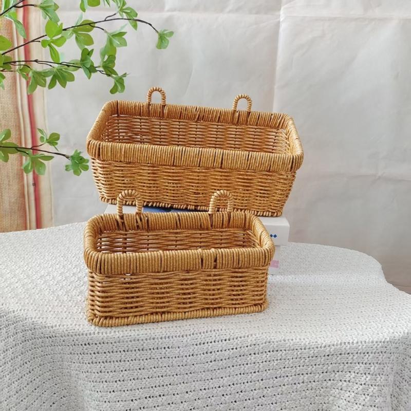 Cesto Portariposti da Parete di Grande Capacità in Plastica Effetto Rattan Organizer per Organizzazione Bagno e Cucina