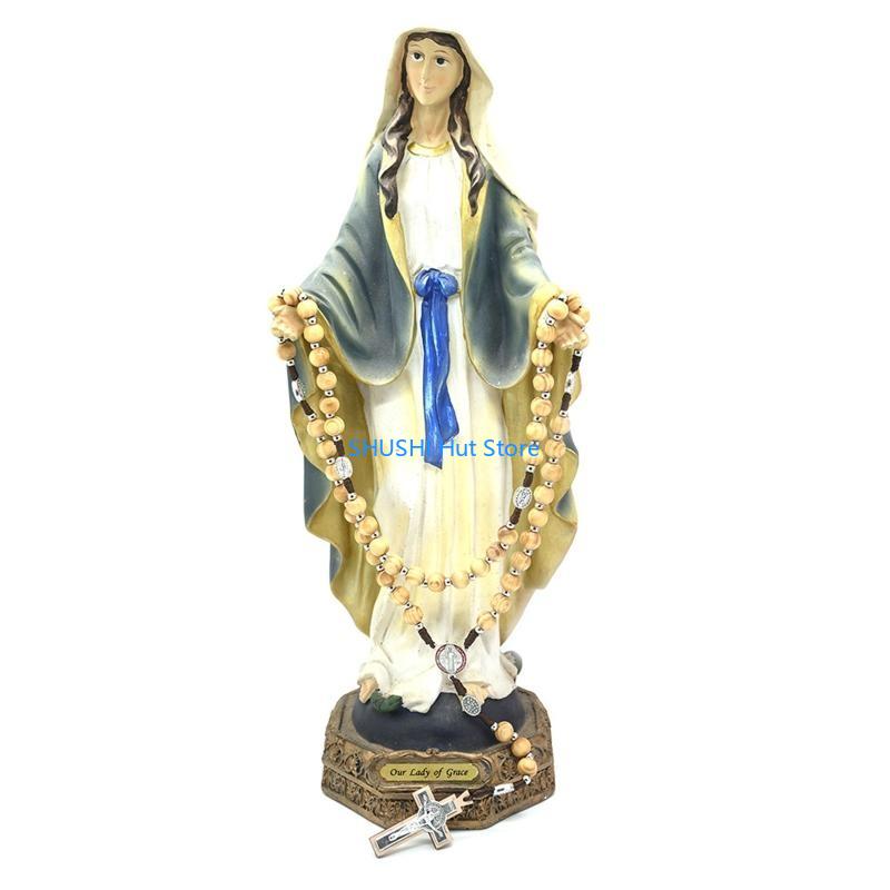 Wooden for Cross Rosary Necklaces Bead Hanging Christian Pendant for Women Men Religious Praying Jewelry Gift D57B