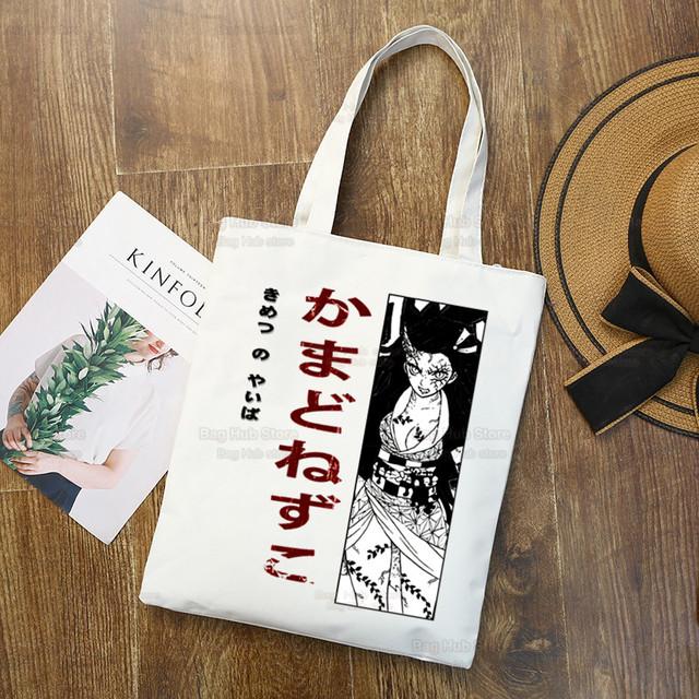 Geantă de pânză Tanjiro Nezuko Demon Slayer Harajuku Geantă de cumpărături Kimetsu No Yaiba Geantă de umăr originală pentru colegiu Utilizare zilnică