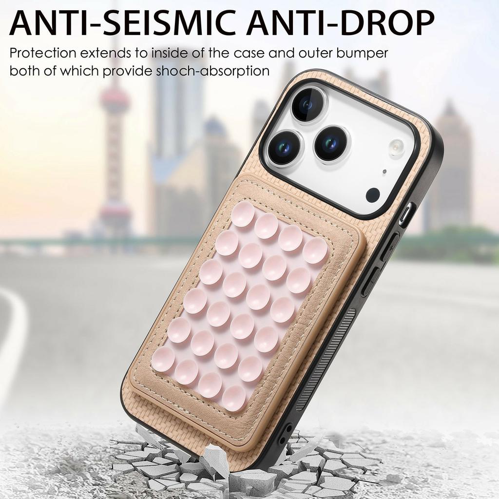 For iPhone 17 Pro Max Case Carbon Fiber Texture Leather Back Cover with Magnetic Detachable Suction Cup