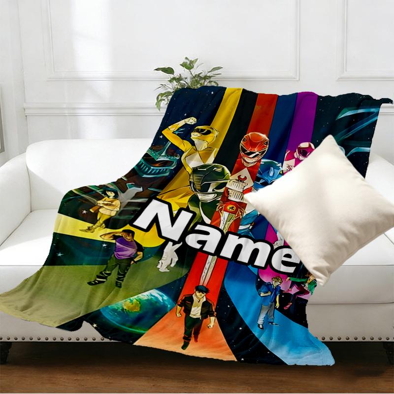 Individuell bedruckte Decken mit Namen, Mighty Morphin Power Rangers Motiv, Heimdekoration, Schlafzimmer, Sofa, Camping, Couch, Geschenke für Geburtstag Weihnachten