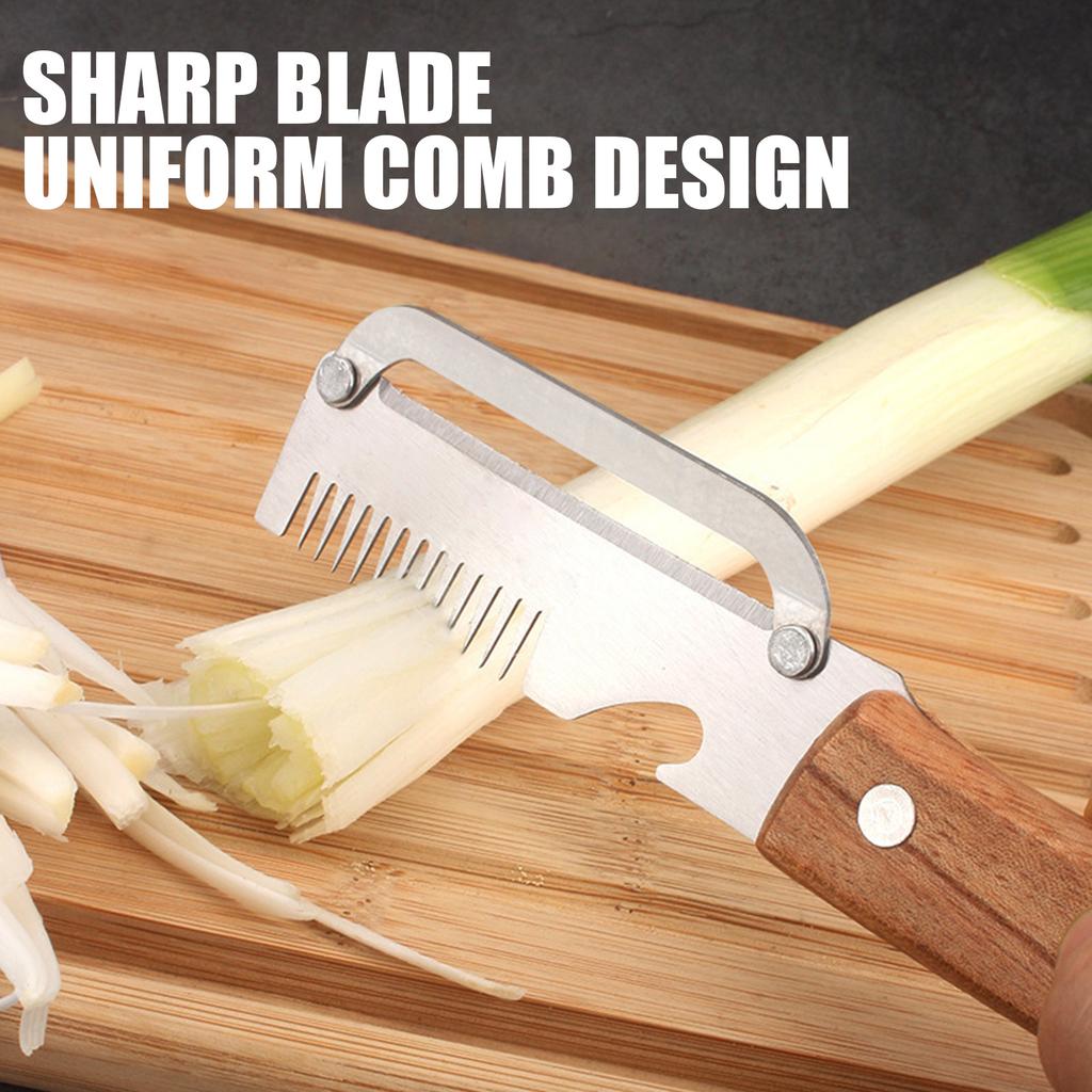 Multifunctional Stainless Steel Vegetable Slicer and Peeler with Wooden Handle for Shredding and Cutting Onions Carrots Cucumbers