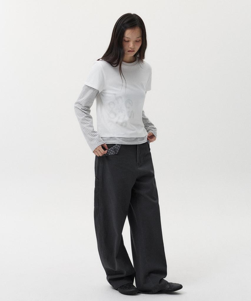 Ohesio Logo Layered Stripe Long T-Shirt, White