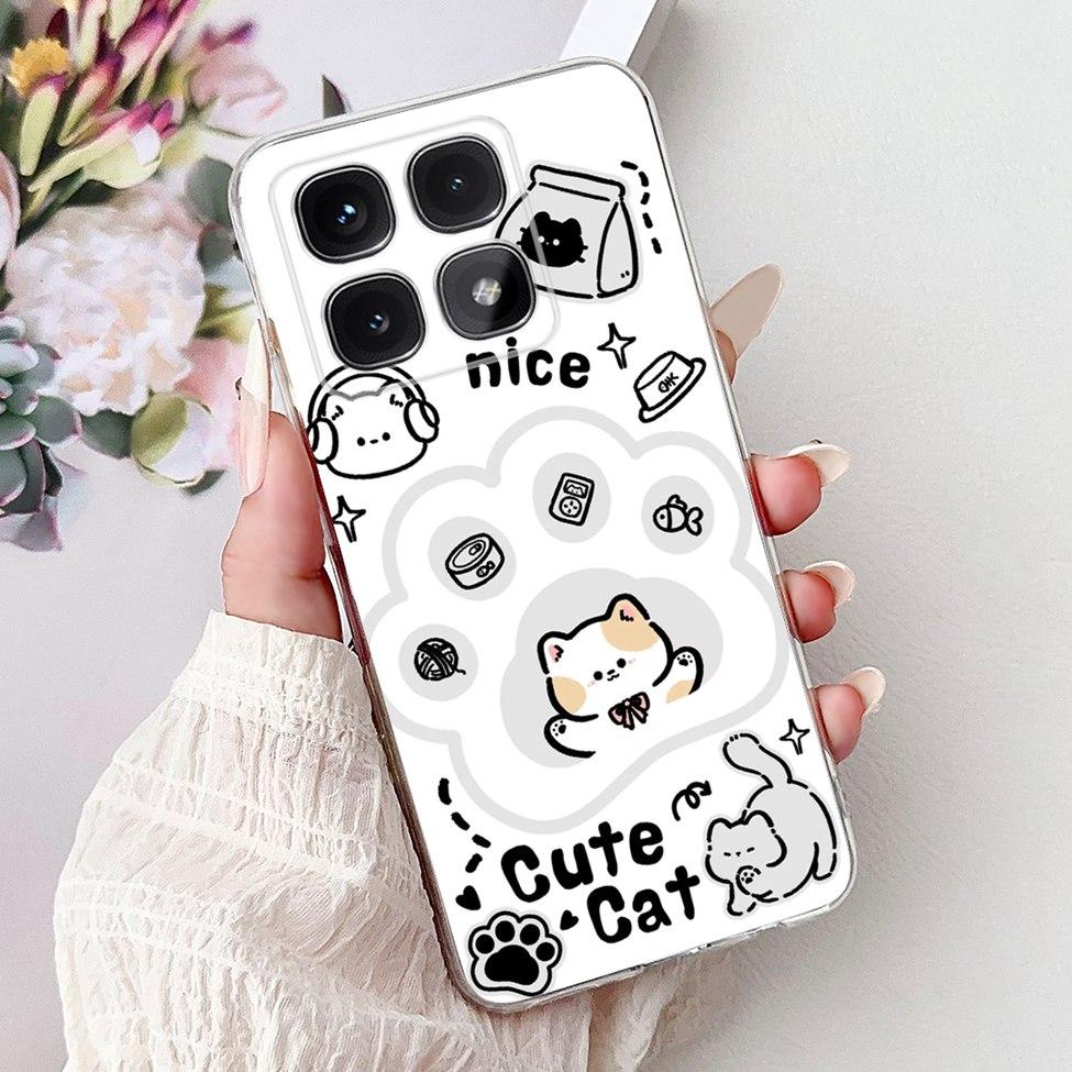 Clear For Xiaomi 14T Case Cover Luxury Cute Cat Fashion Flowers Funny Cool Painted Soft Phone Case 2406APNFAG