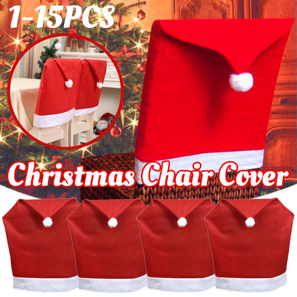15-1PC Christmas Decorations Xmas Santa Claus Red Hat Chair Back Cover Non-woven Christmas Chair Cover Holiday Party Supplies