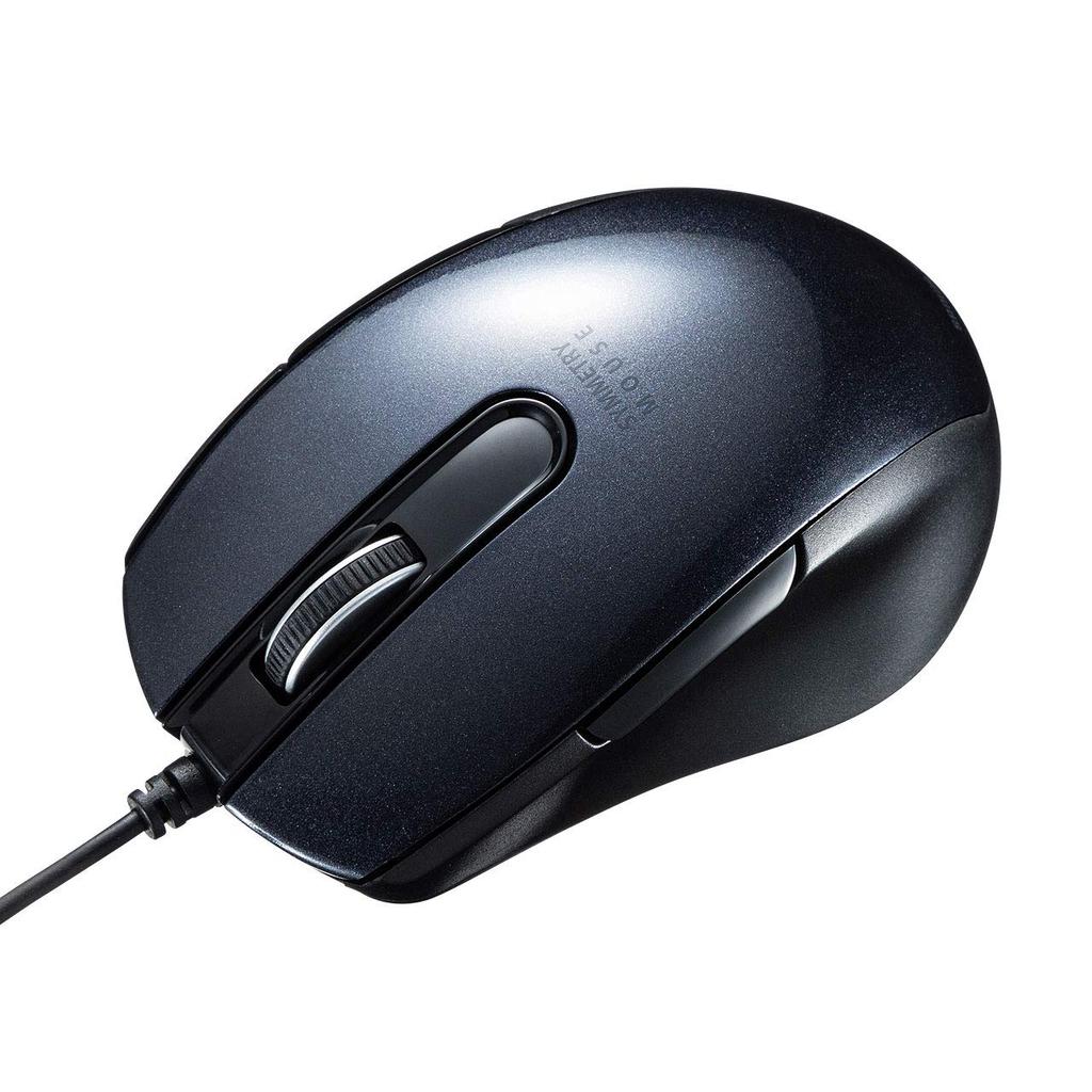 Sanwa Supply Wired 5 Ambidextrous 1600dpi Mouse, BlueLED, Buttons, Design, (2-speed switching), Compact, Black, MA-BL172BK