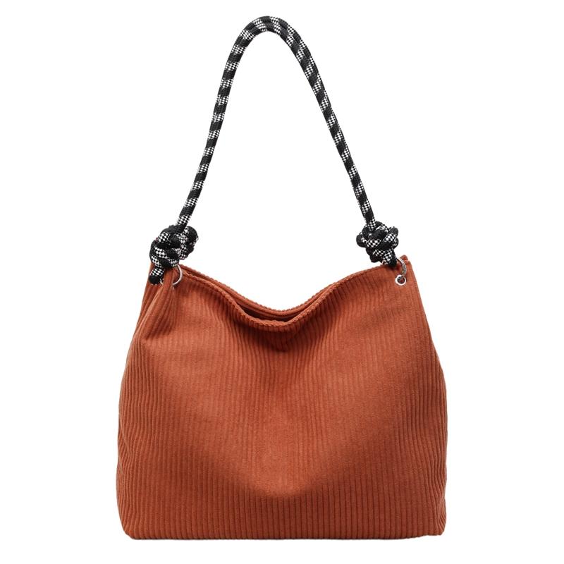 Vintage Large Capacity Corduroy Bag Women's Solid Color Underarm Shoulder Bag