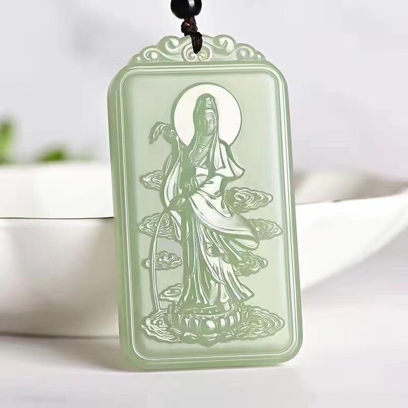 Pendant Green and White Guanyin Brand Square Solution Necklace
