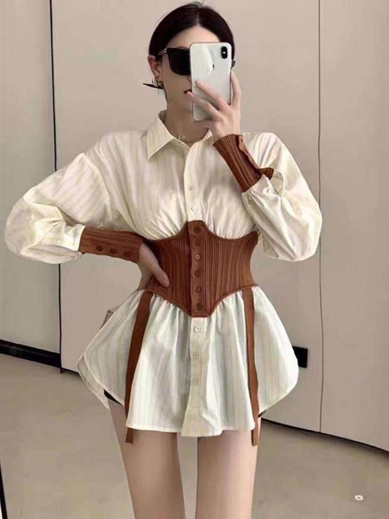 French Style Oversized Shirt With 3d Effect And Polo Collar For Women Spring Casual Wear