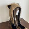 Furry Neck Scarf Hat with Animal Ear Winter Outdoor Sport Shawl Hat Anime Costume Earmuff Hat for Skiing Cold Weather