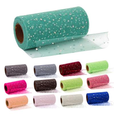 Glitter Tulle Fabric Roll 15cm Width 10 Yards Sequin Sparkling Ribbon Spool Netting For Wedding Skirt Gift Wrapping Party Decor