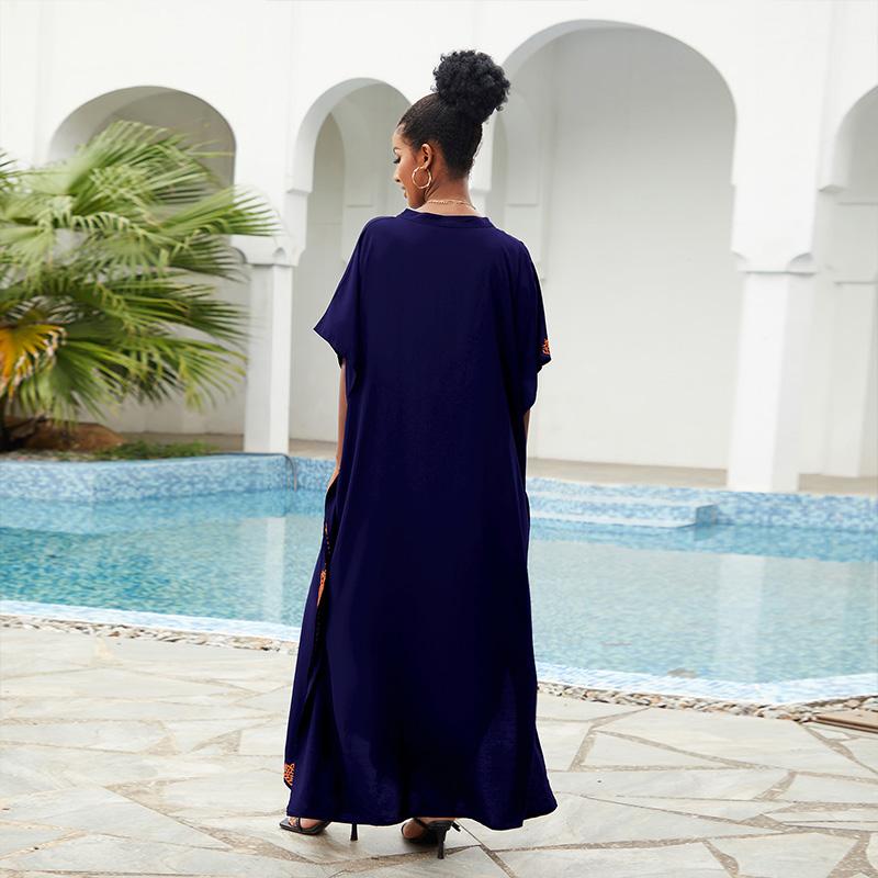 EDOLYNSA Vestido playero bohemio negro con cuello de pico para mujer, Túnica larga, caftán Sexy, ropa de playa de talla grande, traje de baño Q1545 2024