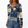 Women's Casual Fashion Brushed Retro Floral Print Long Sleeve V-Neck Top T-Shirt
