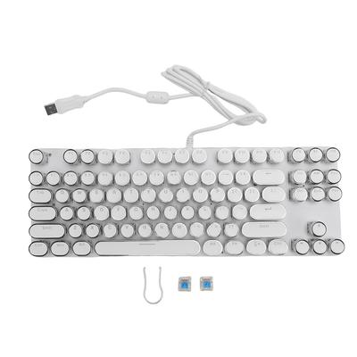 Gaming Keyboard 87 Key RGB Backlit Round Hat USB Blue Switch Mechanical Keyboard White
