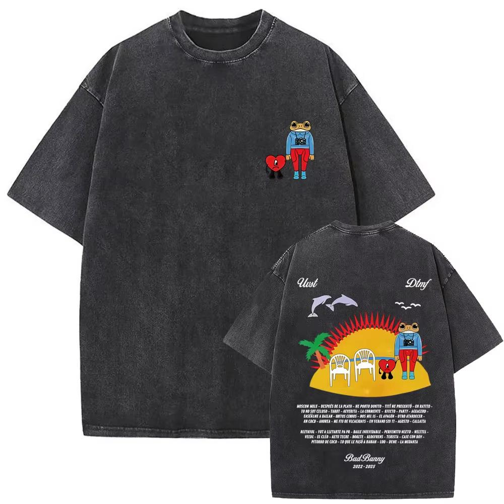 Rapper Bad Bunny Graphic Tshirt Debi Tirar Mas Fotos DTMF Washed Vintage T Shirt Mens Women Hip Hop Fashion Oversized Tshirts