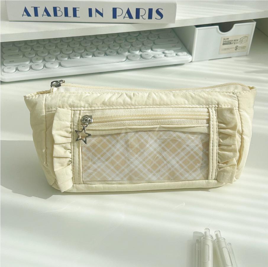 Mint Lace Pencil Case & Cosmetic Bag - Large Capacity, High Style, Ideal for Students