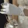 Wedding Bridal Gloves 1 Pair Faux Pearls Decor Shirring Cuffs Solid Color Elegant Short Wrist Satin