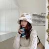 Pattern Lamb Plush Girl Panama Hats Female Hats Cow Print Caps Flannel Bucket Hat Korean Style Caps