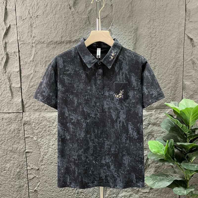 

Light Luxury Handsome Gypsy Embroidered Short Sleeve Men S Slim Fit Fashion Versatile Polo Shirt 3XL чорний
