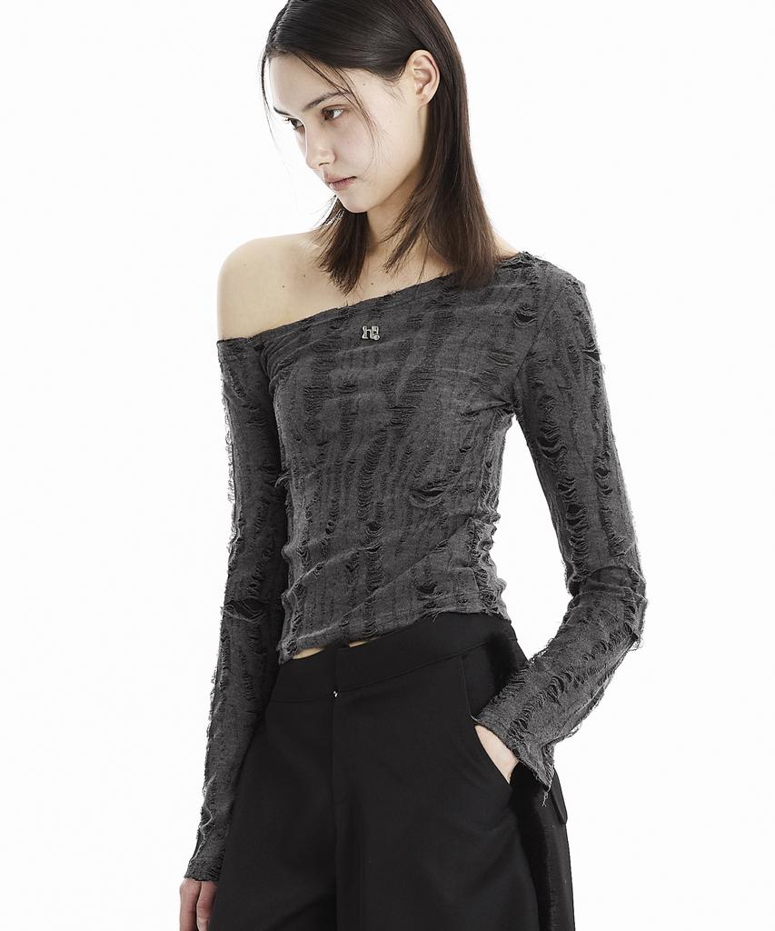HOLYNUMBER7 Holy Symbol Vintage Off-Shoulder _ Gray