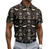 Men's Short Sleeve Polo Shirt Halloween Skull and Rose Print Button Down Casual Fit Lightweight Breathable Fabric