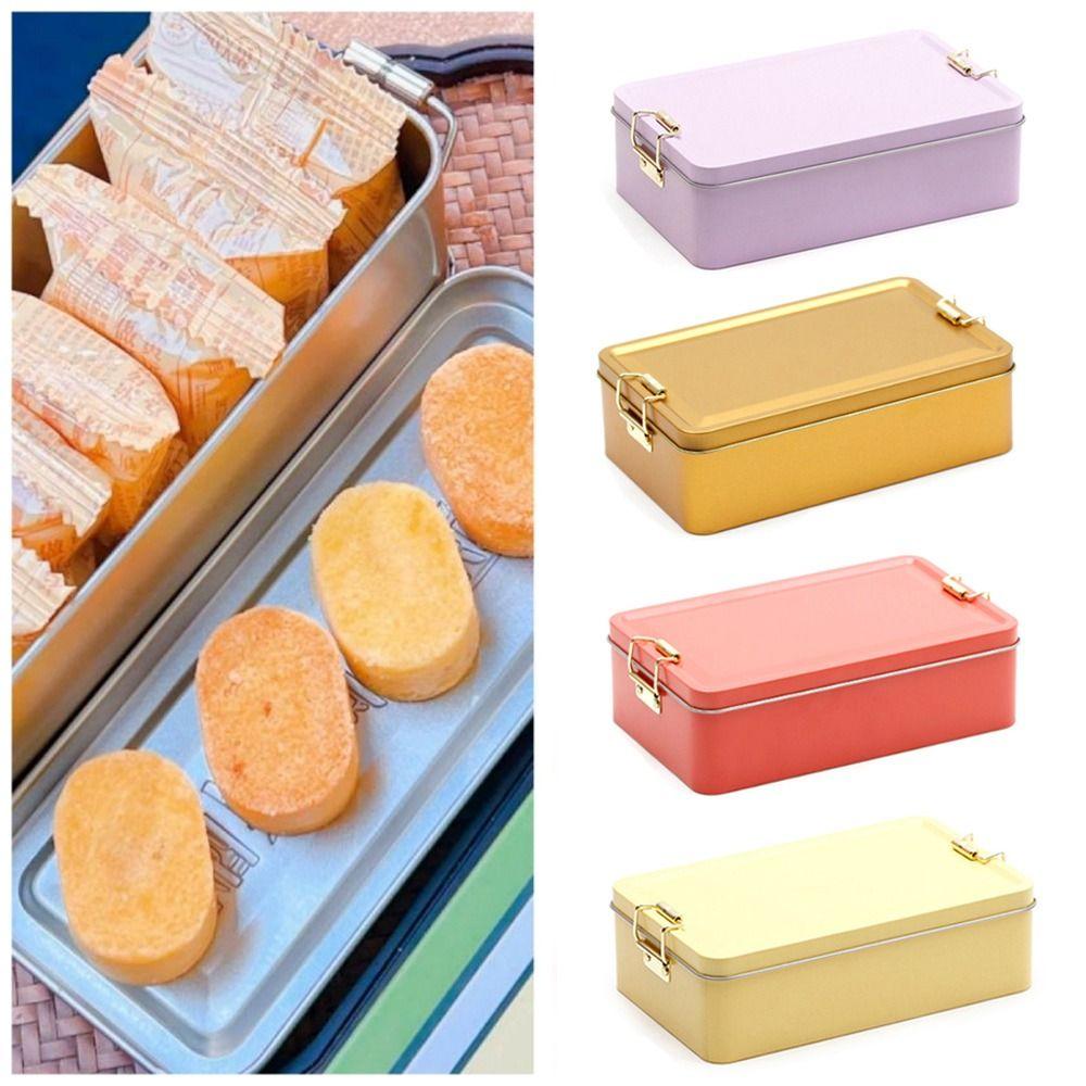 Tinplate Box Metal Storage Tins Tea Container Rectangular W/ Lids Cookie Candy Pill Cases Money Contain Mini Tin Storage Box