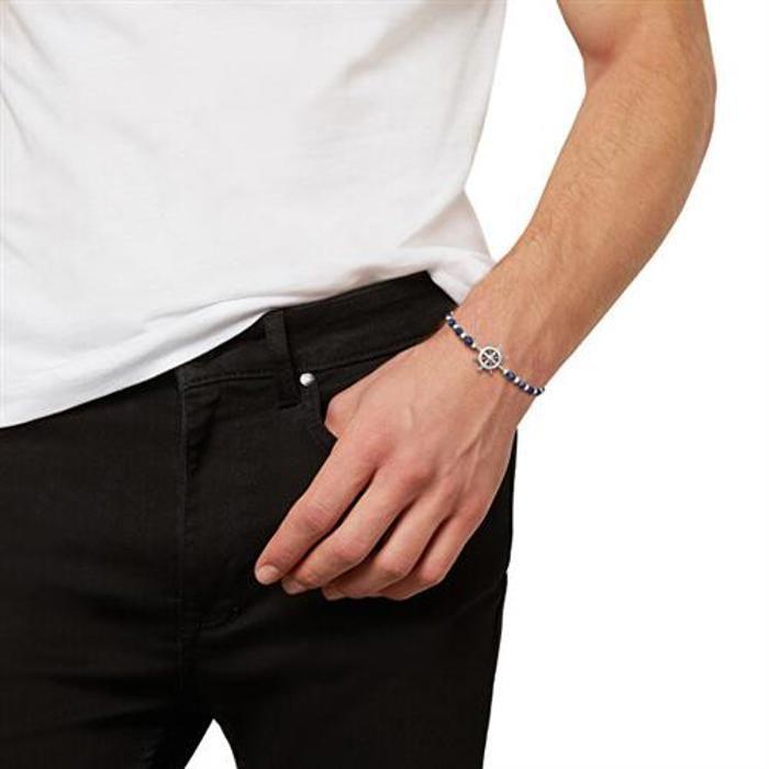 Bracelet - Breil - TJ3587 - Perles en acier et sodalite - Longueur ajustable 17-22 cm - Ornement gouvernail