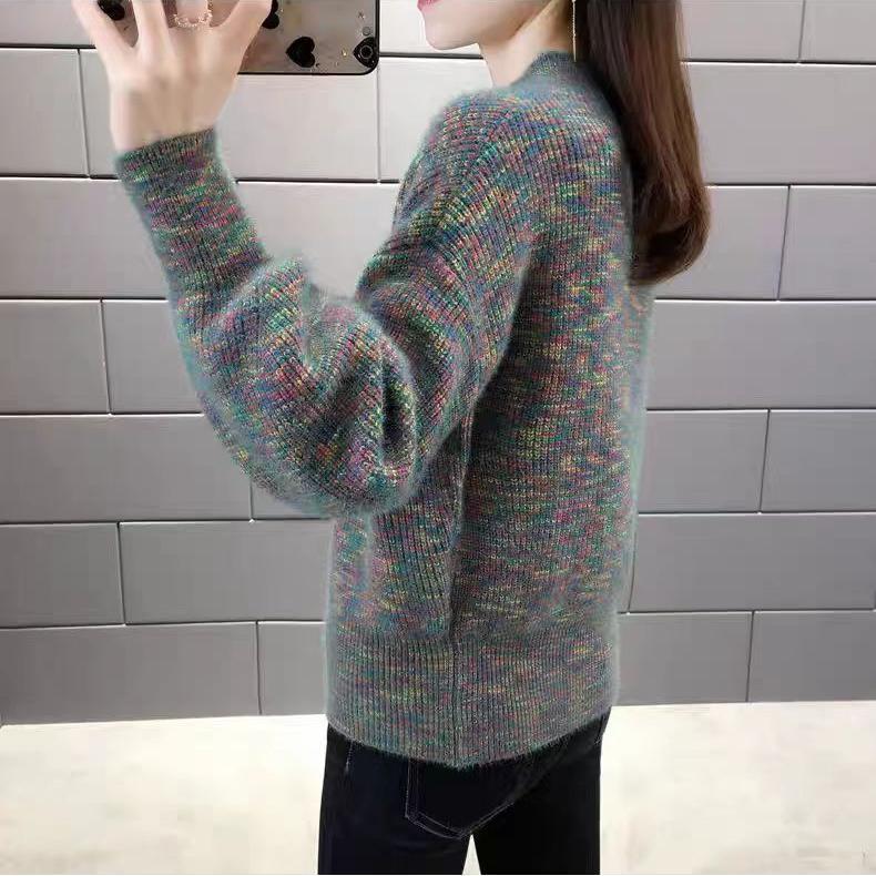 Imitation Mink Fur Sweater Women's Autumn and Winter Half Turtleneck Knitted Sweater Loose Long-sleeved Casual Pullover