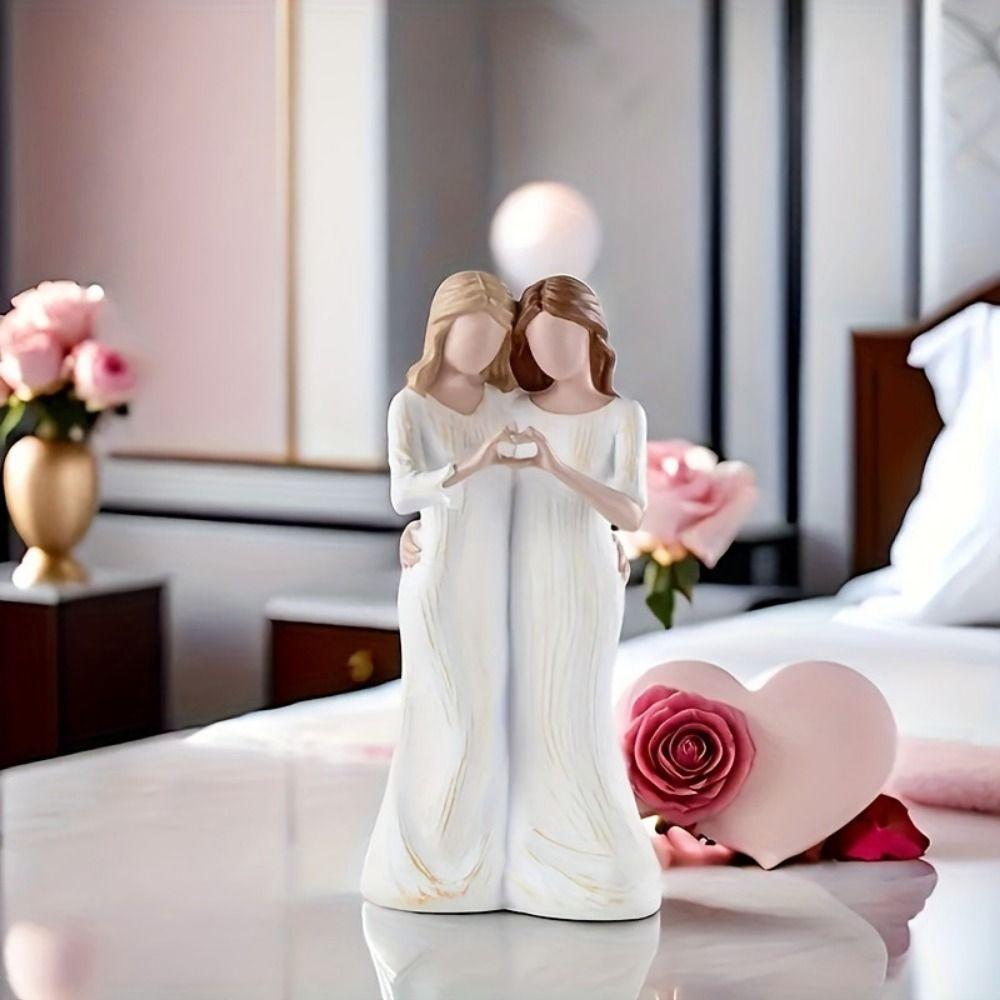 Elegant Mom Hug Daughter Sculptures Hand-Painte Family Sculpture  Living Room