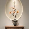 Stacked Rocks Shaped Vase with Artificial Branch, Resin Small Decorative Vase, Boho Modern Bud Vase for Living Room, Dining Table, Shelves