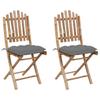 Folding Garden Chairs 2 Pcs. with Cushions Bamboo
