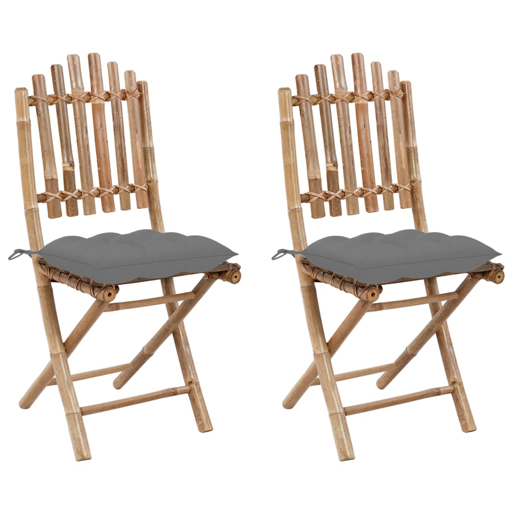 Folding Garden Chairs 2 Pcs. with Cushions Bamboo