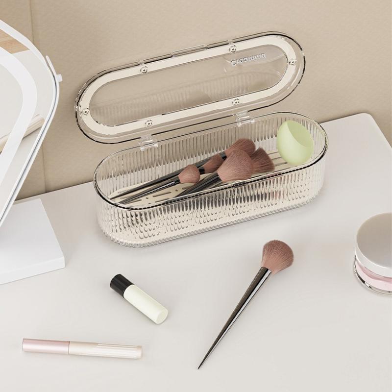 Transparent Makeup Brush Organizer with Lid Cosmetic Brush Storage Box Dustproof Acrylic Holder Vanity Bathroom Accessories