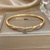 Freetry Glossy Golden Plated Round Bangle Bracelet for Women Fashion Cross Inlaid Zircon Open Spring Bangle Female Jewelry Gift