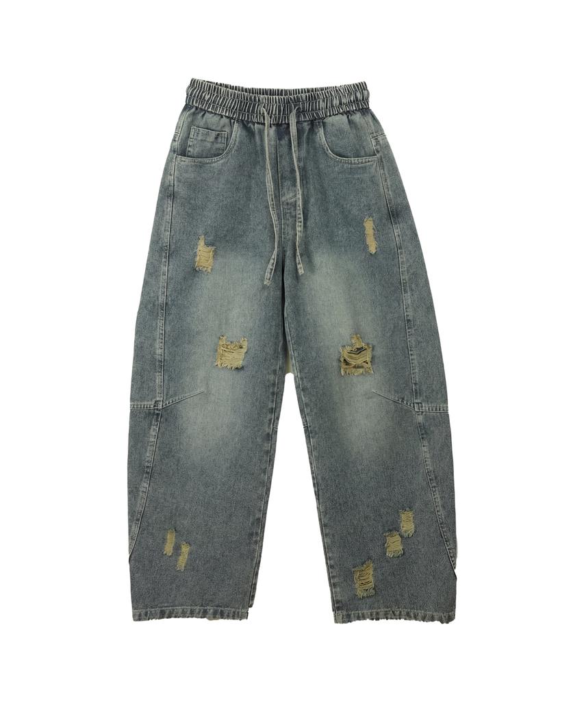 CREAM SODA LAB Distressed Washed Cut-Out Denim Pants Blue