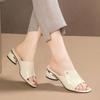 Thick-heeled Thick-soled Slippers for Women's Outer Wear 2025 Summer New Thick-heeled Soft-leather Mother Cool Slippers Fashionable Low-heeled Slipper