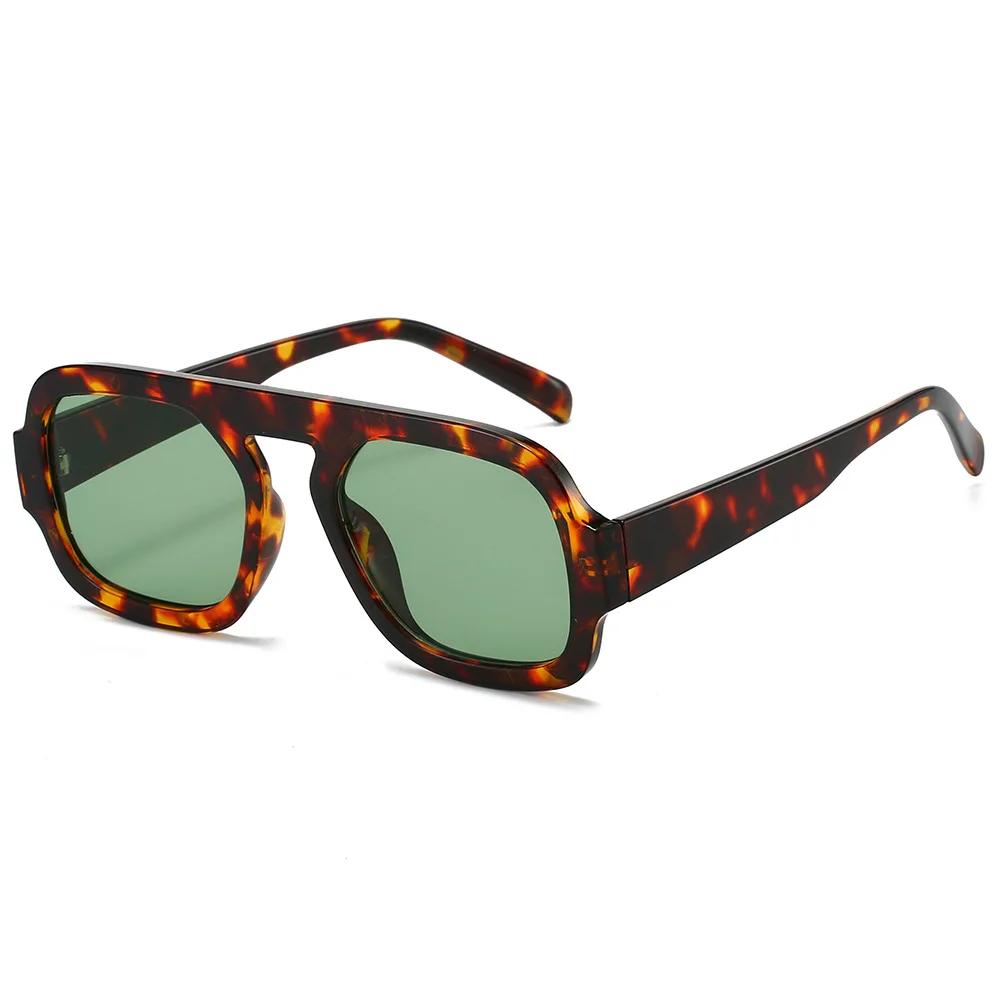 

Retro Square Women S Sunglasses Fashionable Leopard Print Green Gradient Sunglasses Men S Punk Sunglasses