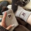 Bow Socks For Women In Autumn And Winter Korean Warm Velvet Retro Mid-Calf Socks Coffee-Colored Socks Mid-Calf Pile Socks