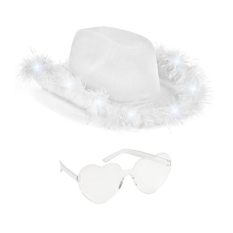 

White Felt Edged Cowboy Hat With Led Lights And Eyewear For Halloween білий