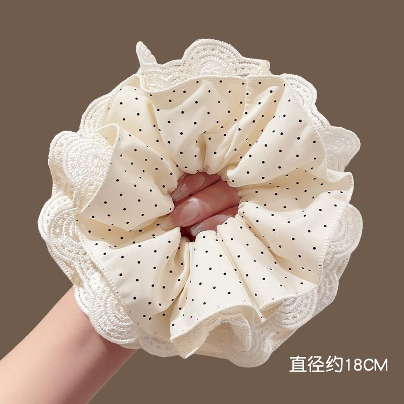 High-end Lace Scrunchie, Polka Dot Hair Tie, Oversized Korean Style Hair Accessory, Ponytail Hair Tie, Hair Flower