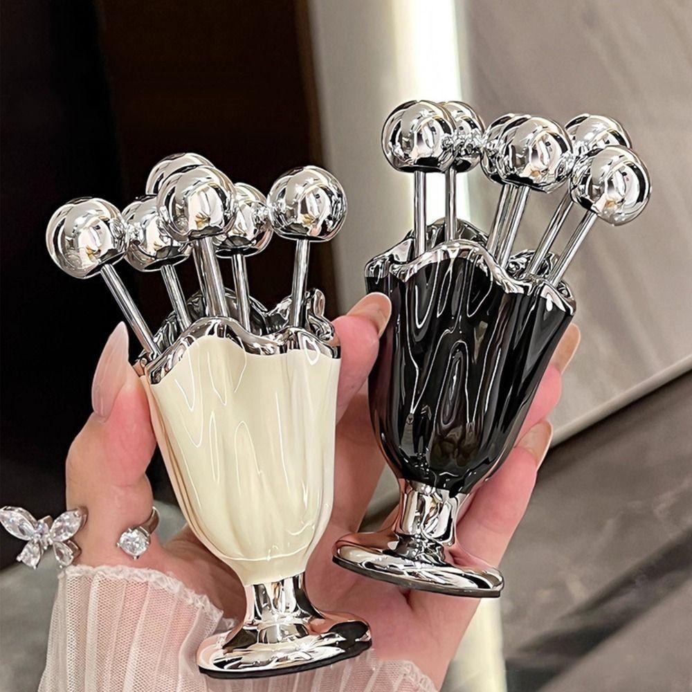 

Набор из 6 вилок для фруктов из нержавеющей стали INS Fruit Picks Storage Jar Set для дегустации салата